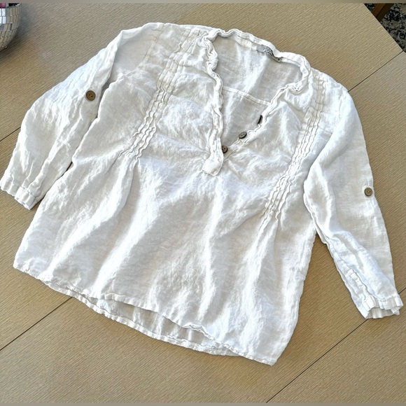 VIOLA BORGHI PLEATED V NECK BLOUSE - Picture 6 of 13